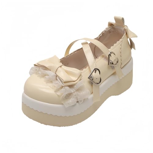 Damen niedliche Bowknot Mary Jane Flache Schuhe süße Lolita Stil mit Plattform Fersen Knöchelgurt geschlossene Zehe Süßigkeiten Farbe Strappy Bow Spitze Party Kleid Schuhe für süße coole Mädchen Damen niedliche Bowknot Mary Jane Flache Schuhe süße Lolita Stil mit Plattform Fersen Knöchelgurt geschlossene Zehe Süßigkeiten Farbe Strappy Bow Spitze Party Kleid Schuhe für süße coole Mädchen von FQLGJMY