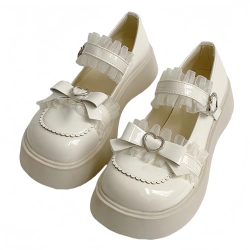 Damen niedliche Bowknot Mary Jane Flache Schuhe süße Lolita Stil mit Plattform Fersen Knöchelgurt geschlossene Zehe Süßigkeiten Farbe Strappy Bow Spitze Party Kleid Schuhe für süße coole Mädchen Damen niedliche Bowknot Mary Jane Flache Schuhe süße Lolita Stil mit Plattform Fersen Knöchelgurt geschlossene Zehe Süßigkeiten Farbe Strappy Bow Spitze Party Kleid Schuhe für süße coole Mädchen von FQLGJMY
