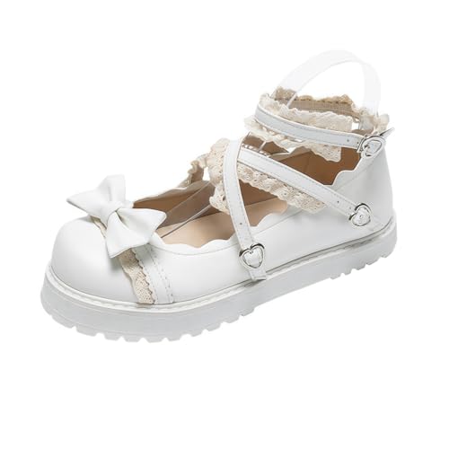 Damen niedliche Bowknot Mary Jane Flache Schuhe süße Lolita Stil mit Plattform Fersen Knöchelgurt geschlossene Zehe Süßigkeiten Farbe Strappy Bow Spitze Party Kleid Schuhe für süße coole Mädchen Damen niedliche Bowknot Mary Jane Flache Schuhe süße Lolita Stil mit Plattform Fersen Knöchelgurt geschlossene Zehe Süßigkeiten Farbe Strappy Bow Spitze Party Kleid Schuhe für süße coole Mädchen von FQLGJMY