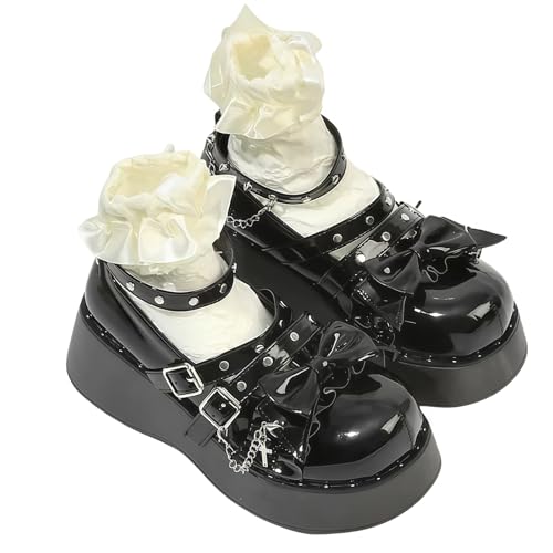 Damen niedliche Bowknot Mary Jane Flache Schuhe süße Lolita Stil mit Plattform Fersen Knöchelgurt geschlossene Zehe Süßigkeiten Farbe Strappy Bow Spitze Party Kleid Schuhe für süße coole Mädchen Damen niedliche Bowknot Mary Jane Flache Schuhe süße Lolita Stil mit Plattform Fersen Knöchelgurt geschlossene Zehe Süßigkeiten Farbe Strappy Bow Spitze Party Kleid Schuhe für süße coole Mädchen von FQLGJMY