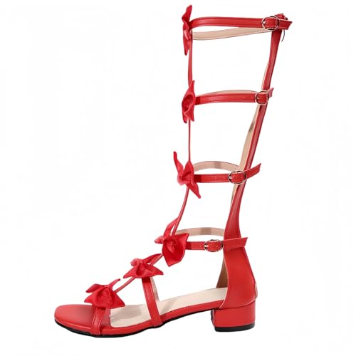 FQLGJMY Damen Knie High Roman Cut Out Gladiator Sandalen Sommer Casual Knöchelgurt offene Zehe atmungsaktive Rücken Reißverschluss niedrigen Absatz Sandalen von FQLGJMY