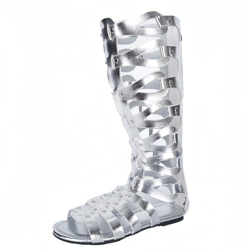 FQLGJMY Damen Knie High Roman Cut Out Gladiator Sandalen Sommer Casual Knöchelgurt offene Zehe atmungsaktive Rücken Reißverschluss niedrigen Absatz Sandalen von FQLGJMY