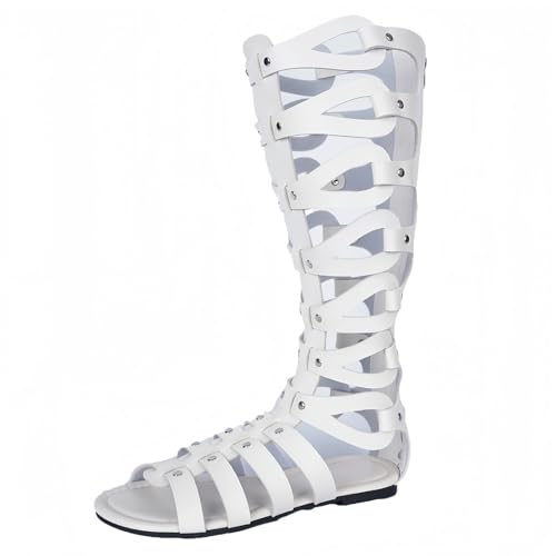 FQLGJMY Damen Knie High Roman Cut Out Gladiator Sandalen Sommer Casual Knöchelgurt offene Zehe atmungsaktive Rücken Reißverschluss niedrigen Absatz Sandalen von FQLGJMY