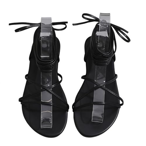FQLGJMY Damen Knie High Roman Cut Out Gladiator Sandalen Sommer Casual Knöchelgurt offene Zehe atmungsaktive Rücken Reißverschluss niedrigen Absatz Sandalen von FQLGJMY