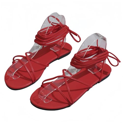 FQLGJMY Damen Knie High Roman Cut Out Gladiator Sandalen Sommer Casual Knöchelgurt offene Zehe atmungsaktive Rücken Reißverschluss niedrigen Absatz Sandalen von FQLGJMY