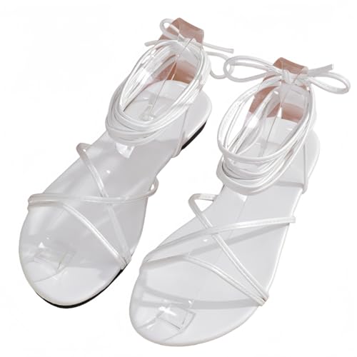 FQLGJMY Damen Knie High Roman Cut Out Gladiator Sandalen Sommer Casual Knöchelgurt offene Zehe atmungsaktive Rücken Reißverschluss niedrigen Absatz Sandalen von FQLGJMY