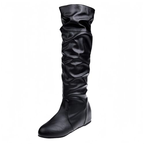 FQLGJMY Damen Knie hohe Keil Plattform Stiefel mit Chunky hohe Plattform Absatz Spitze Up & Reißverschluss Punk Goth Mitte Kalb Kampfstiefel Motorrad Stiefel mit Metallschnallen für Herbst Winter von FQLGJMY