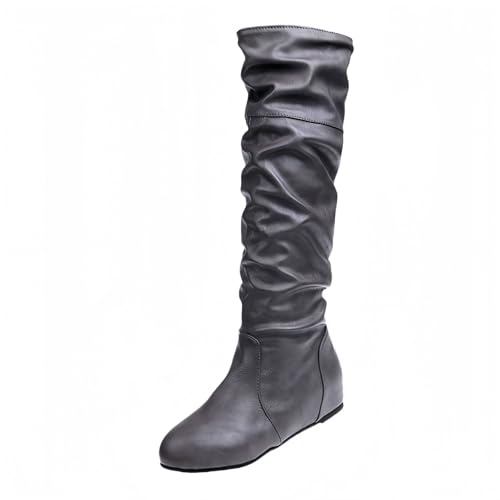 FQLGJMY Damen Knie hohe Keil Plattform Stiefel mit Chunky hohe Plattform Absatz Spitze Up & Reißverschluss Punk Goth Mitte Kalb Kampfstiefel Motorrad Stiefel mit Metallschnallen für Herbst Winter von FQLGJMY