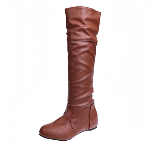 FQLGJMY Damen Knie hohe Keil Plattform Stiefel mit Chunky hohe Plattform Absatz Spitze Up & Reißverschluss Punk Goth Mitte Kalb Kampfstiefel Motorrad Stiefel mit Metallschnallen für Herbst Winter von FQLGJMY