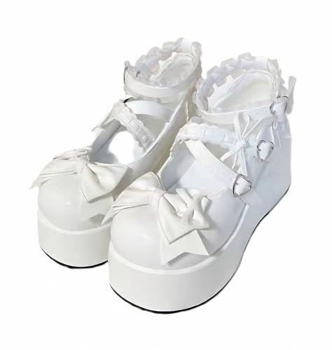 FQLGJMY Damen Lolita Mary Jane Schuhe Gothic Runde Zehenpartie Klobiger Plateauabsatz Spitze Bunt Punkrock Süß Kawaii Mit JK Bubble Princess-Kleid Denim-Lederrock Jeans von FQLGJMY