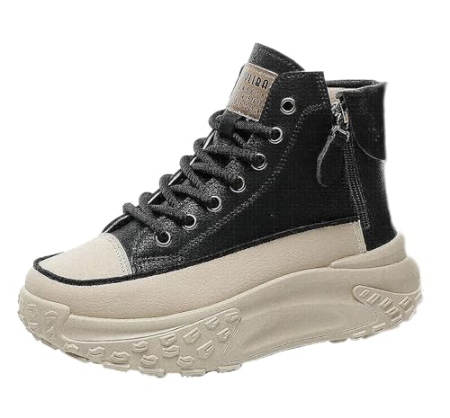 FQLGJMY Damen Plateau High-Top Canvas Bunt Mode Vielseitig Lässig Alltag Reise Sneakers Retro Farbblock Stilvoll Niedlich Klobige Wanderschuhe Frühling Herbst von FQLGJMY