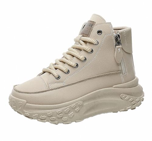 FQLGJMY Damen Plateau High-Top Canvas Bunt Mode Vielseitig Lässig Alltag Reise Sneakers Retro Farbblock Stilvoll Niedlich Klobige Wanderschuhe Frühling Herbst von FQLGJMY