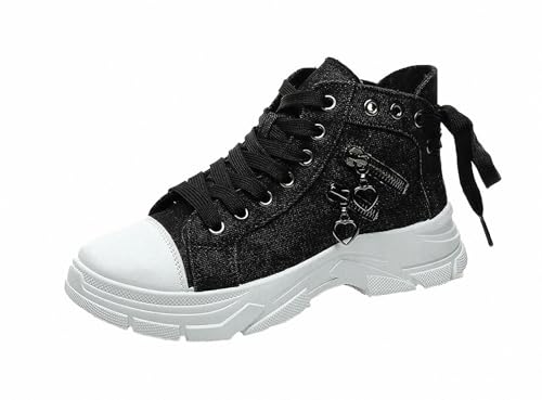 FQLGJMY Damen Plateau High-Top Canvas Bunt Mode Vielseitig Lässig Alltag Reise Sneakers Retro Farbblock Stilvoll Niedlich Klobige Wanderschuhe Frühling Herbst von FQLGJMY