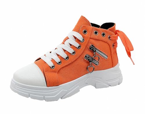 FQLGJMY Damen Plateau High-Top Canvas Bunt Mode Vielseitig Lässig Alltag Reise Sneakers Retro Farbblock Stilvoll Niedlich Klobige Wanderschuhe Frühling Herbst von FQLGJMY