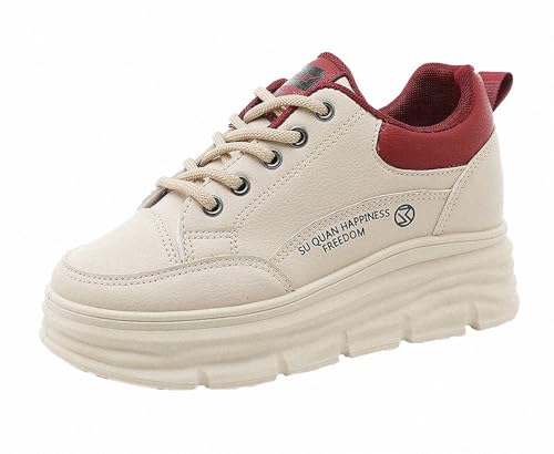 FQLGJMY Damen Plateau High-Top Canvas Bunt Mode Vielseitig Lässig Alltag Reise Sneakers Retro Farbblock Stilvoll Niedlich Klobige Wanderschuhe Frühling Herbst von FQLGJMY