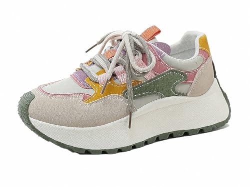FQLGJMY Damen Plateau High-Top Canvas Bunt Mode Vielseitig Lässig Alltag Reise Sneakers Retro Farbblock Stilvoll Niedlich Klobige Wanderschuhe Frühling Herbst von FQLGJMY