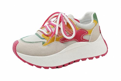 FQLGJMY Damen Plateau High-Top Canvas Bunt Mode Vielseitig Lässig Alltag Reise Sneakers Retro Farbblock Stilvoll Niedlich Klobige Wanderschuhe Frühling Herbst von FQLGJMY