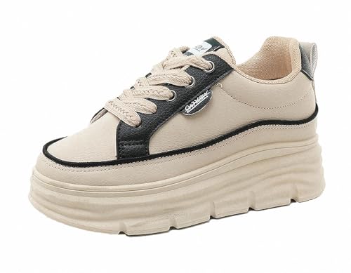 FQLGJMY Damen Plateau High-Top Canvas Bunt Mode Vielseitig Lässig Alltag Reise Sneakers Retro Farbblock Stilvoll Niedlich Klobige Wanderschuhe Frühling Herbst von FQLGJMY
