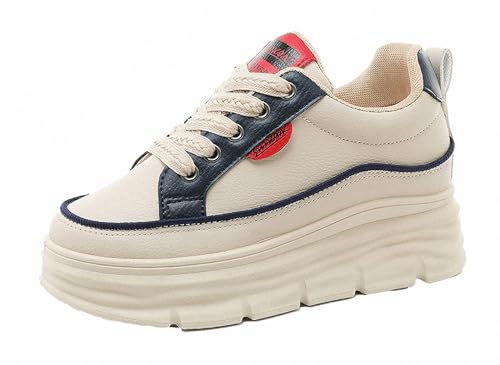 FQLGJMY Damen Plateau High-Top Canvas Bunt Mode Vielseitig Lässig Alltag Reise Sneakers Retro Farbblock Stilvoll Niedlich Klobige Wanderschuhe Frühling Herbst von FQLGJMY