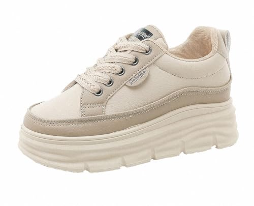 FQLGJMY Damen Plateau High-Top Canvas Bunt Mode Vielseitig Lässig Alltag Reise Sneakers Retro Farbblock Stilvoll Niedlich Klobige Wanderschuhe Frühling Herbst von FQLGJMY