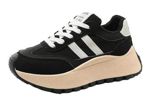 FQLGJMY Damen Plateau High-Top Canvas Bunt Mode Vielseitig Lässig Alltag Reise Sneakers Retro Farbblock Stilvoll Niedlich Klobige Wanderschuhe Frühling Herbst von FQLGJMY