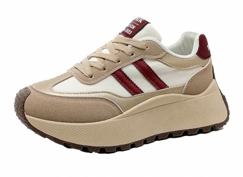 FQLGJMY Damen Plateau High-Top Canvas Bunt Mode Vielseitig Lässig Alltag Reise Sneakers Retro Farbblock Stilvoll Niedlich Klobige Wanderschuhe Frühling Herbst von FQLGJMY