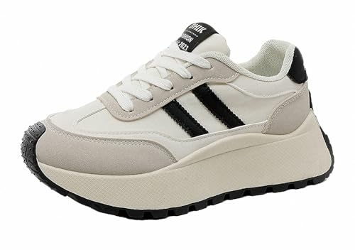 FQLGJMY Damen Plateau High-Top Canvas Bunt Mode Vielseitig Lässig Alltag Reise Sneakers Retro Farbblock Stilvoll Niedlich Klobige Wanderschuhe Frühling Herbst von FQLGJMY