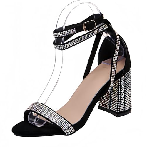 FQLGJMY Damen Stiletto High Heel Sandalen Tie Up Open Toe Slingback Spiral Wrap Around Sommer Schuhe mit Strass für Prom Party von FQLGJMY