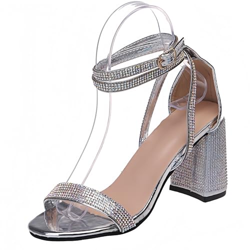 FQLGJMY Damen Stiletto High Heel Sandalen Tie Up Open Toe Slingback Spiral Wrap Around Sommer Schuhe mit Strass für Prom Party von FQLGJMY
