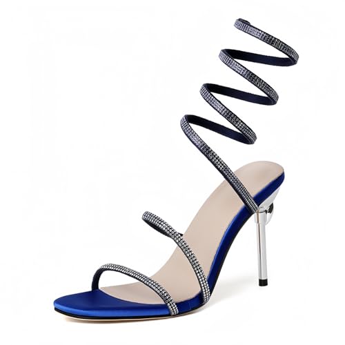 FQLGJMY Damen Stiletto High Heel Sandalen Tie Up Open Toe Slingback Spiral Wrap Around Sommer Schuhe mit Strass für Prom Party von FQLGJMY