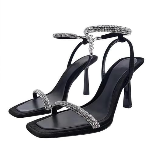 FQLGJMY Damen Stiletto High Heel Sandalen Tie Up Open Toe Slingback Spiral Wrap Around Sommer Schuhe mit Strass für Prom Party von FQLGJMY