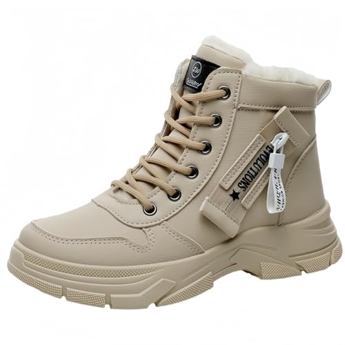 FQLGJMY Damen Trendy High Top Winter Plattform Knöchel synthetisches Leder Stiefel Warme Pelz Schnee Rutsch auf/Reißverschluss Klassische Mid-Calf Pelz Futter Mode Mehrere Farben Winter Stiefel für von FQLGJMY