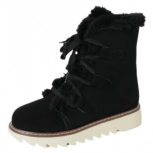 FQLGJMY Damen Trendy High Top Winter Plattform Knöchel synthetisches Leder Stiefel Warme Pelz Schnee Rutsch auf/Reißverschluss Klassische Mid-Calf Pelz Futter Mode Mehrere Farben Winter Stiefel für von FQLGJMY
