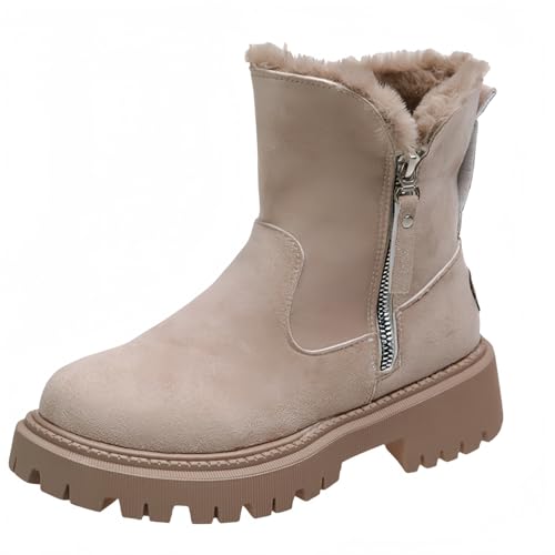FQLGJMY Damen Trendy High Top Winter Plattform Knöchel synthetisches Leder Stiefel Warme Pelz Schnee Rutsch auf/Reißverschluss Klassische Mid-Calf Pelz Futter Mode Mehrere Farben Winter Stiefel für von FQLGJMY