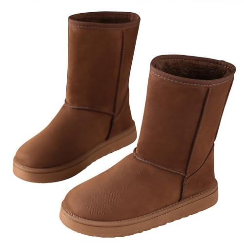 FQLGJMY Damen Trendy High Top Winter Plattform Knöchel synthetisches Leder Stiefel Warme Pelz Schnee Rutsch auf/Reißverschluss Klassische Mid-Calf Pelz Futter Mode Mehrere Farben Winter Stiefel für von FQLGJMY