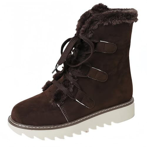 FQLGJMY Damen Trendy High Top Winter Plattform Knöchel synthetisches Leder Stiefel Warme Pelz Schnee Rutsch auf/Reißverschluss Klassische Mid-Calf Pelz Futter Mode Mehrere Farben Winter Stiefel für von FQLGJMY