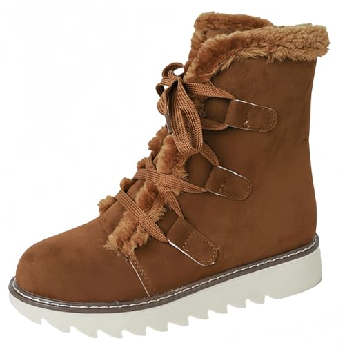 FQLGJMY Damen Trendy High Top Winter Plattform Knöchel synthetisches Leder Stiefel Warme Pelz Schnee Rutsch auf/Reißverschluss Klassische Mid-Calf Pelz Futter Mode Mehrere Farben Winter Stiefel für von FQLGJMY