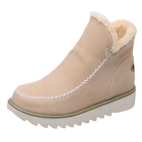 FQLGJMY Damen Trendy High Top Winter Plattform Knöchel synthetisches Leder Stiefel Warme Pelz Schnee Rutsch auf/Reißverschluss Klassische Mid-Calf Pelz Futter Mode Mehrere Farben Winter Stiefel für von FQLGJMY
