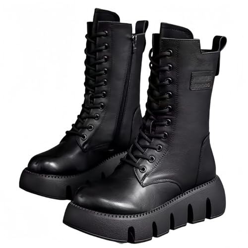 FQLGJMY Damen Trendy High Top Winter Plattform Knöchel synthetisches Leder Stiefel Warme Pelz Schnee Rutsch auf/Reißverschluss Klassische Mid-Calf Pelz Futter Mode Mehrere Farben Winter Stiefel für von FQLGJMY