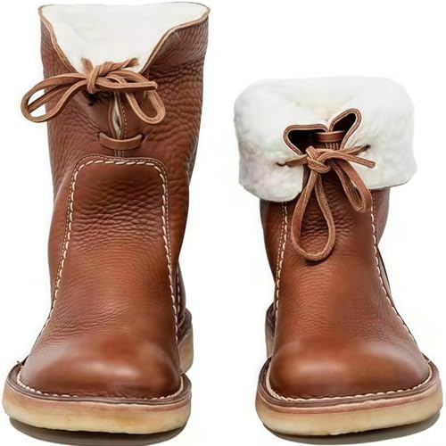 FQLGJMY Damen Trendy High Top Winter Plattform Knöchel synthetisches Leder Stiefel Warme Pelz Schnee Rutsch auf/Reißverschluss Klassische Mid-Calf Pelz Futter Mode Mehrere Farben Winter Stiefel für von FQLGJMY