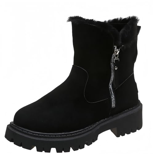FQLGJMY Damen Trendy High Top Winter Plattform Knöchel synthetisches Leder Stiefel Warme Pelz Schnee Rutsch auf/Reißverschluss Klassische Mid-Calf Pelz Futter Mode Mehrere Farben Winter Stiefel für von FQLGJMY