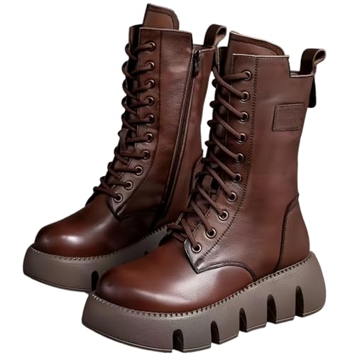 FQLGJMY Damen Trendy High Top Winter Plattform Knöchel synthetisches Leder Stiefel Warme Pelz Schnee Rutsch auf/Reißverschluss Klassische Mid-Calf Pelz Futter Mode Mehrere Farben Winter Stiefel für von FQLGJMY
