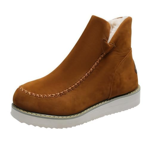 FQLGJMY Damen Trendy High Top Winter Plattform Knöchel synthetisches Leder Stiefel Warme Pelz Schnee Rutsch auf/Reißverschluss Klassische Mid-Calf Pelz Futter Mode Mehrere Farben Winter Stiefel für von FQLGJMY
