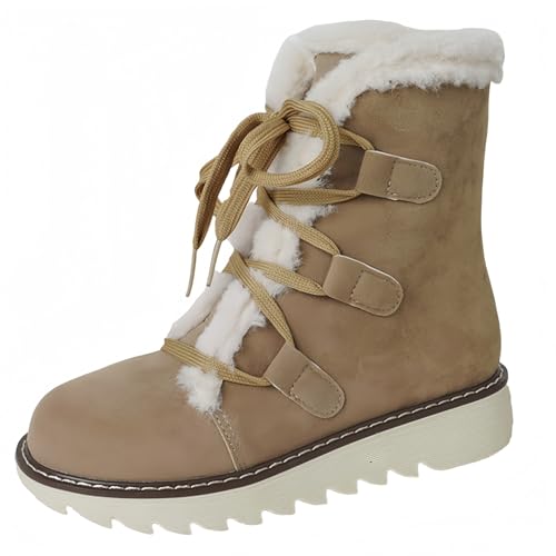 FQLGJMY Damen Trendy High Top Winter Plattform Knöchel synthetisches Leder Stiefel Warme Pelz Schnee Rutsch auf/Reißverschluss Klassische Mid-Calf Pelz Futter Mode Mehrere Farben Winter Stiefel für von FQLGJMY