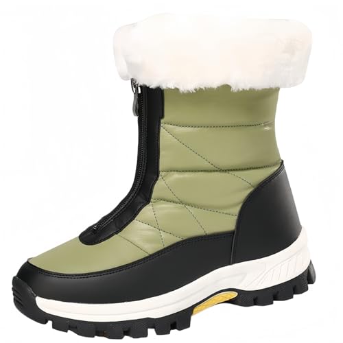 FQLGJMY Damen Winter Schneestiefel wasserdicht thermisch isolierte warme Mid-Calf Stiefel mit rutschfesten PU Sohle verstellbarer Gürtel Verschluss warmes Futter für Outdoor-Enthusiasten von FQLGJMY