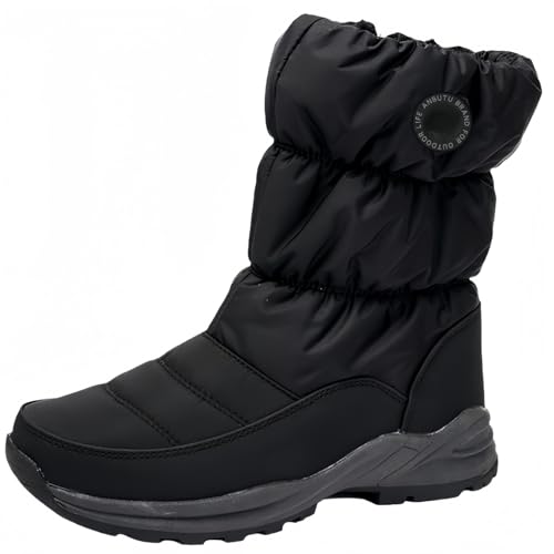 FQLGJMY Damen Winter Schneestiefel wasserdicht thermisch isolierte warme Mid-Calf Stiefel mit rutschfesten PU Sohle verstellbarer Gürtel Verschluss warmes Futter für Outdoor-Enthusiasten von FQLGJMY