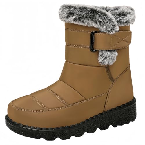 FQLGJMY Damen Winter Schneestiefel wasserdicht thermisch isolierte warme Mid-Calf Stiefel mit rutschfesten PU Sohle verstellbarer Gürtel Verschluss warmes Futter für Outdoor-Enthusiasten von FQLGJMY