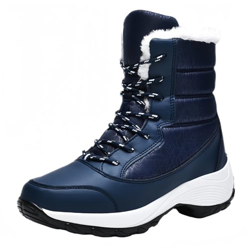 FQLGJMY Damen Winter Schneestiefel wasserdicht thermisch isolierte warme Mid-Calf Stiefel mit rutschfesten PU Sohle verstellbarer Gürtel Verschluss warmes Futter für Outdoor-Enthusiasten von FQLGJMY