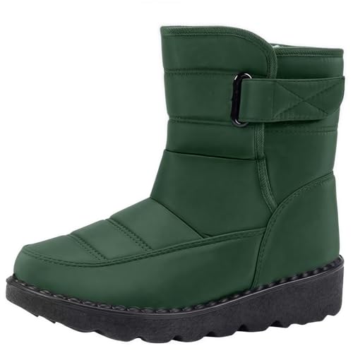 FQLGJMY Damen Winter Schneestiefel wasserdicht thermisch isolierte warme Mid-Calf Stiefel mit rutschfesten PU Sohle verstellbarer Gürtel Verschluss warmes Futter für Outdoor-Enthusiasten von FQLGJMY