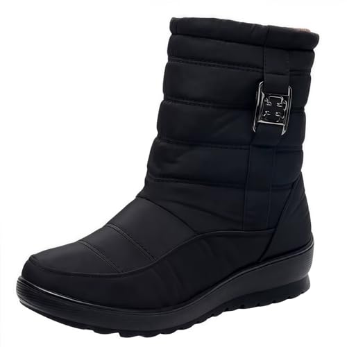 FQLGJMY Damen Winter Schneestiefel wasserdicht thermisch isolierte warme Mid-Calf Stiefel mit rutschfesten PU Sohle verstellbarer Gürtel Verschluss warmes Futter für Outdoor-Enthusiasten von FQLGJMY
